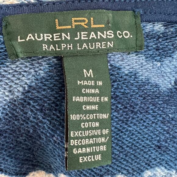 LRL Ralph Lauren Blue White Aztec Toggle Southwest Sweater Down Jacket Top Sz M - Picture 9 of 11